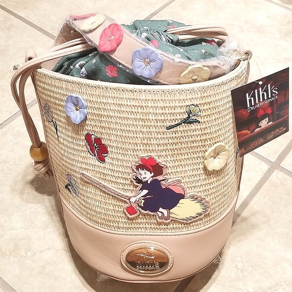 Studio Ghibli Kiki's Delivery Service Floral Basket Drawstring Crossbody Bag - Picture 1 of 3